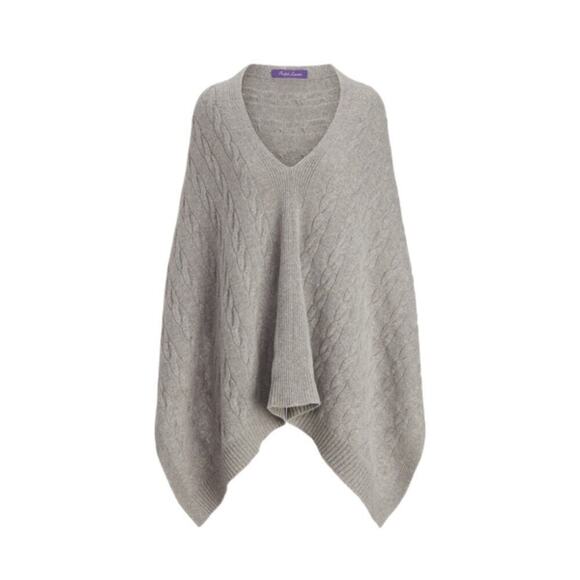 Ralph Lauren Collection Cable Knit Cashmere Poncho Scarf Sweater Gray NWT S M L - Picture 3 of 10